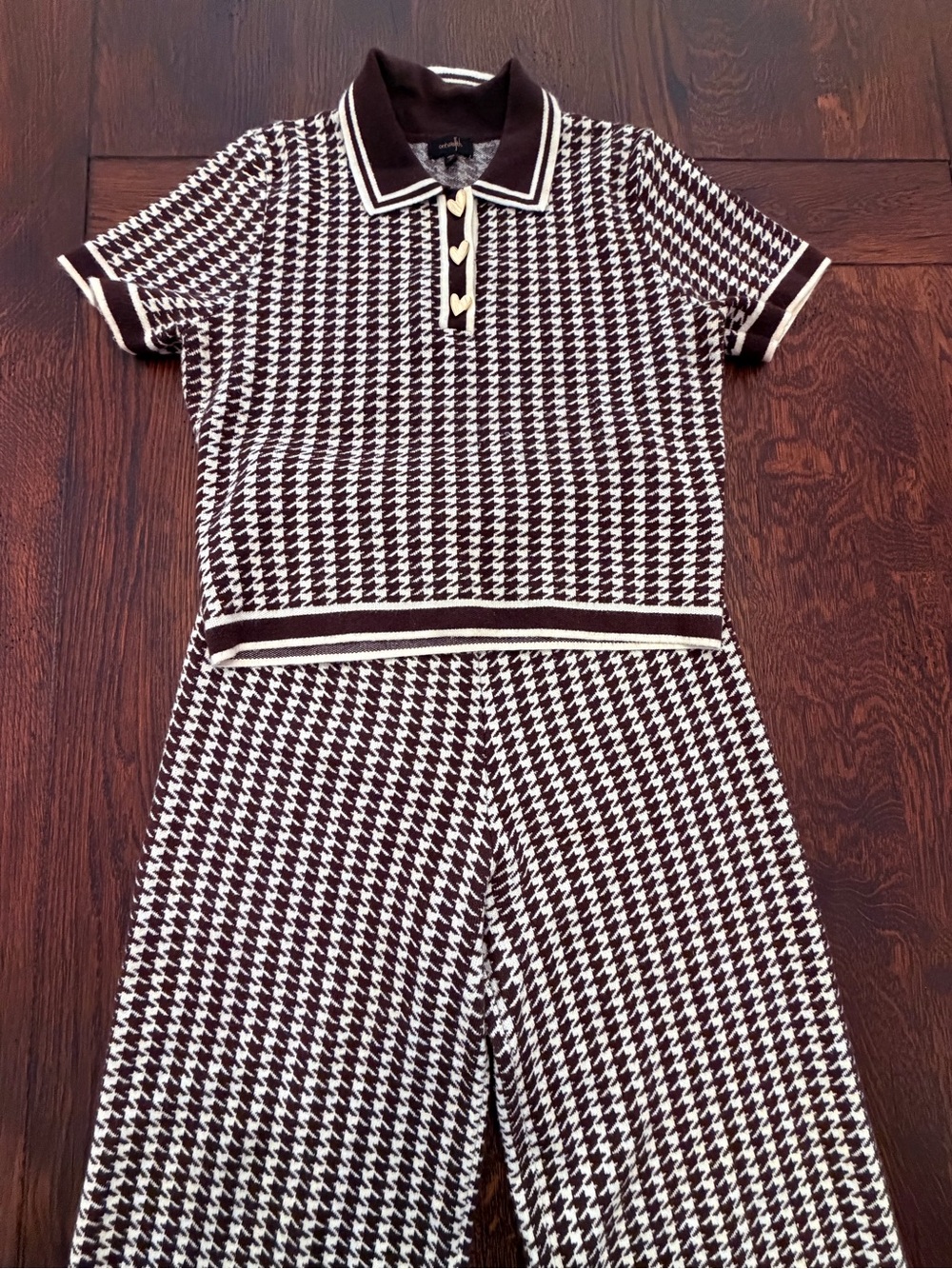 Womens Brown & White Houndstooth Polo Jumpsuit 2 piece better for size Medium